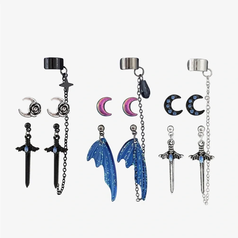 Thorn & Fable Wing & Dagger Stud & Cuff‎ Earring Set Hot Topic
